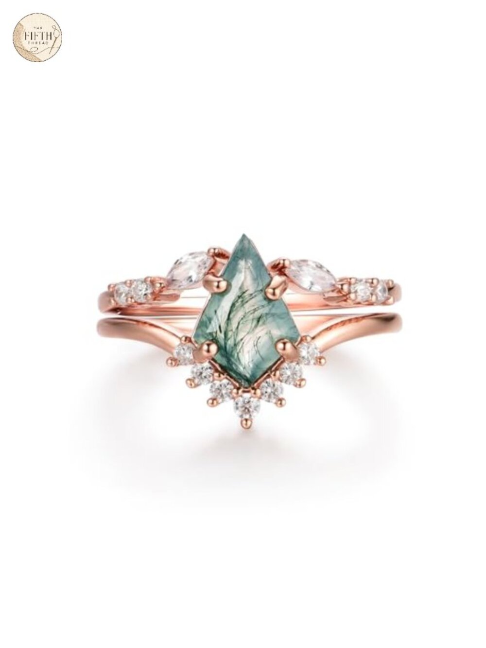 Natural Moss Agate 925 Sterling Silver Kite Cut Engagement Ring